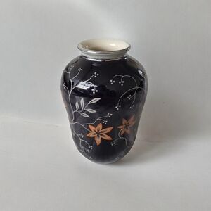 VTG Haviland Bavaria Cobalt Blue Porcelain Mini Bud Vase Silver Orange F…